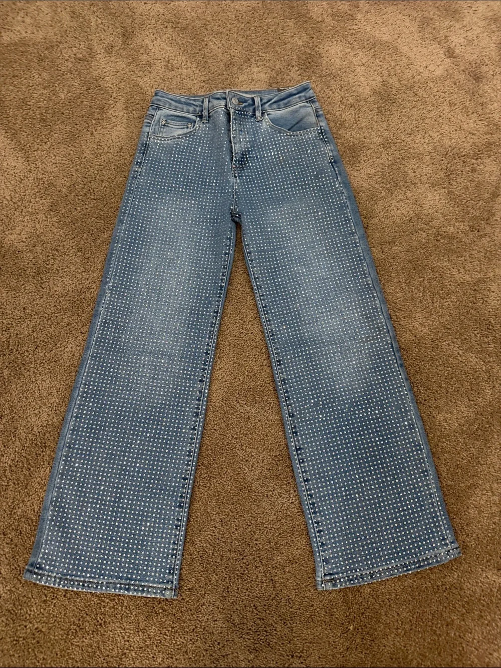 Tractr Light Blue Studded Wide-Leg Kids Jeans